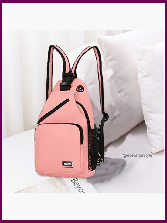 Small Sling Backpack Crossbody Chest Bag with Earphone Hole Canvas Polyester